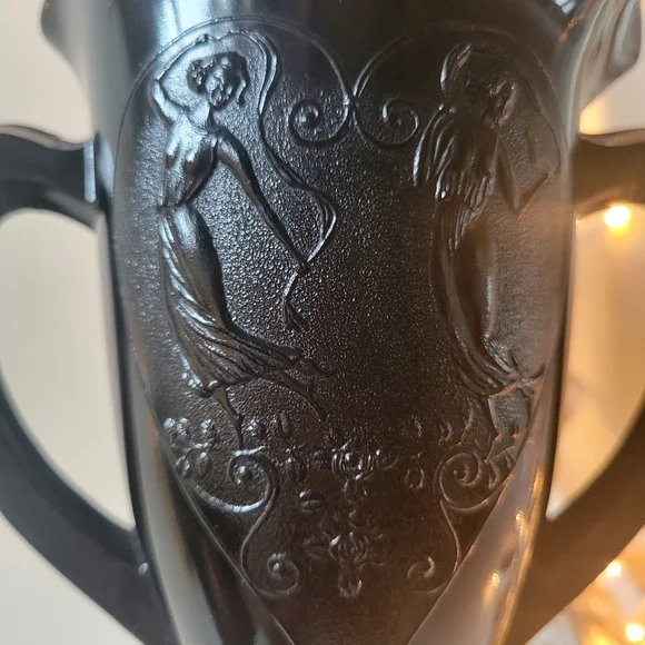 Vintage L.E. Smith Black Amethyst Glass Trophy Vase ~ Embossed Dancing Nymphs - Picture 12 of 16